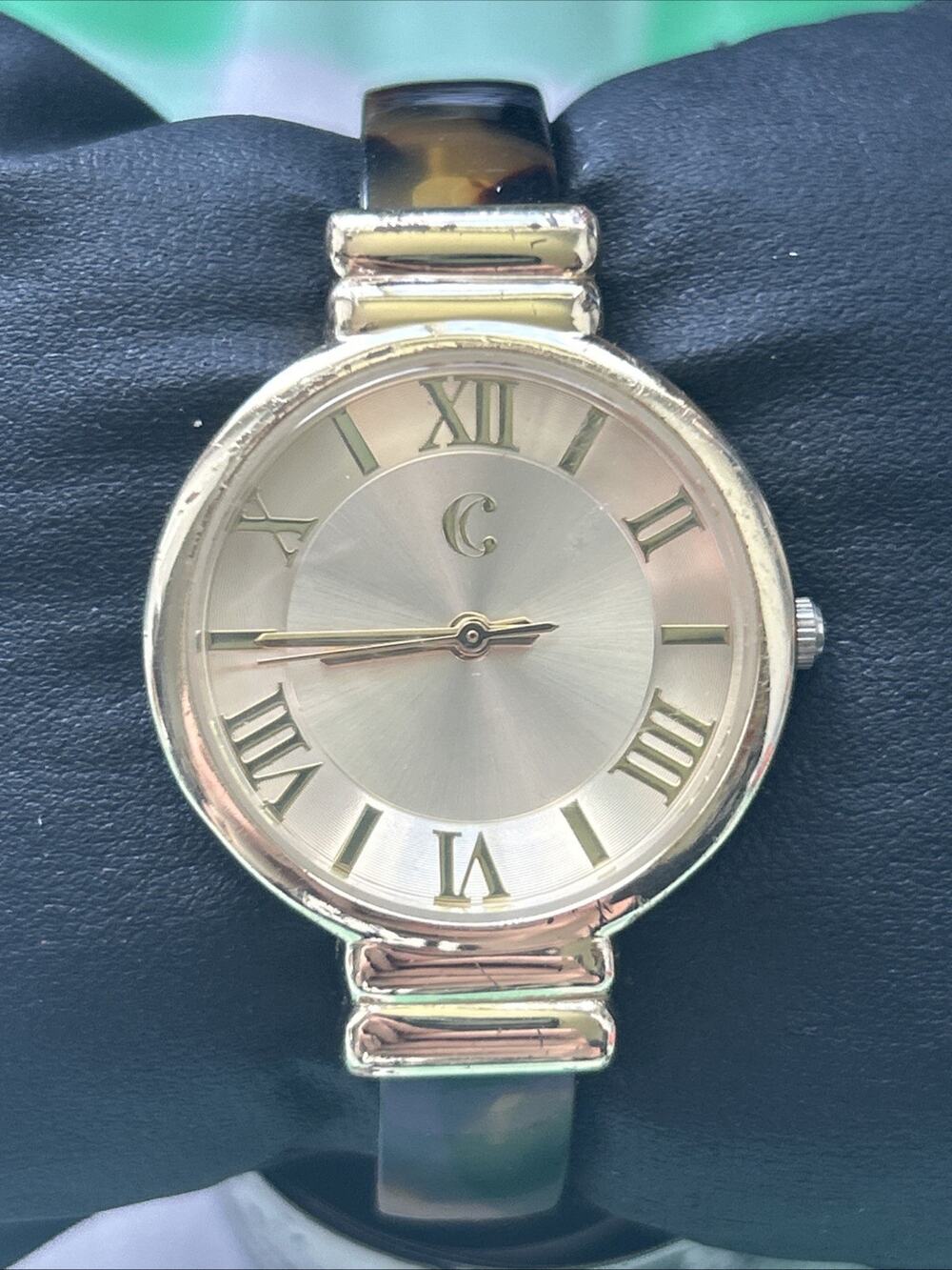 Charming Charlie Gold Tone Faux Tortoise Shell Band Cuff Watch